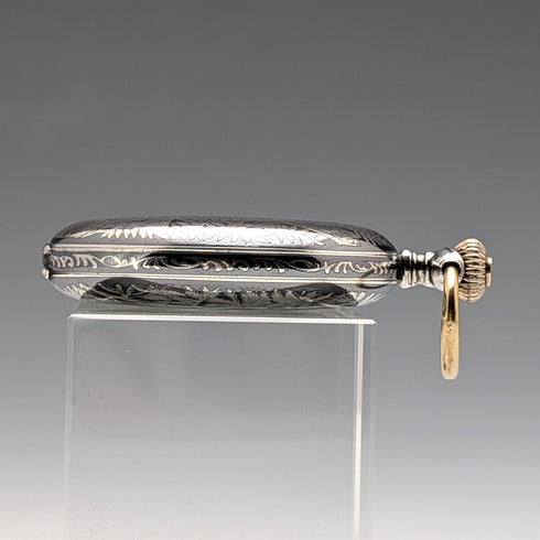 Antique Hungarian Brauswetter Janos pocket watch, silver side Niello decoration, hunter case, in good working order