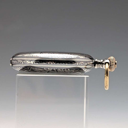 Antique Hungarian Brauswetter Janos pocket watch, silver side Niello decoration, hunter case, in good working order