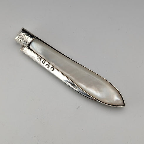 1913年 英国アンティーク 白蝶貝ハンドル 純銀ブレード ペンナイフ Thomas Marples