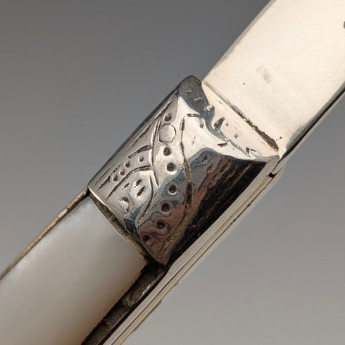 1913年 英国アンティーク 白蝶貝ハンドル 純銀ブレード ペンナイフ Thomas Marples