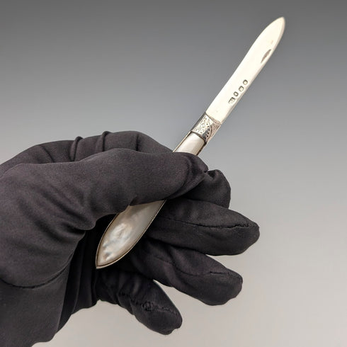 1913年 英国アンティーク 白蝶貝ハンドル 純銀ブレード ペンナイフ Thomas Marples