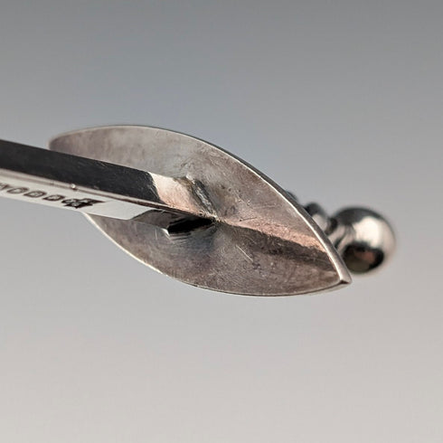 Antique British silver plate sword-shaped meat skewers pair by William Hutton & Sons