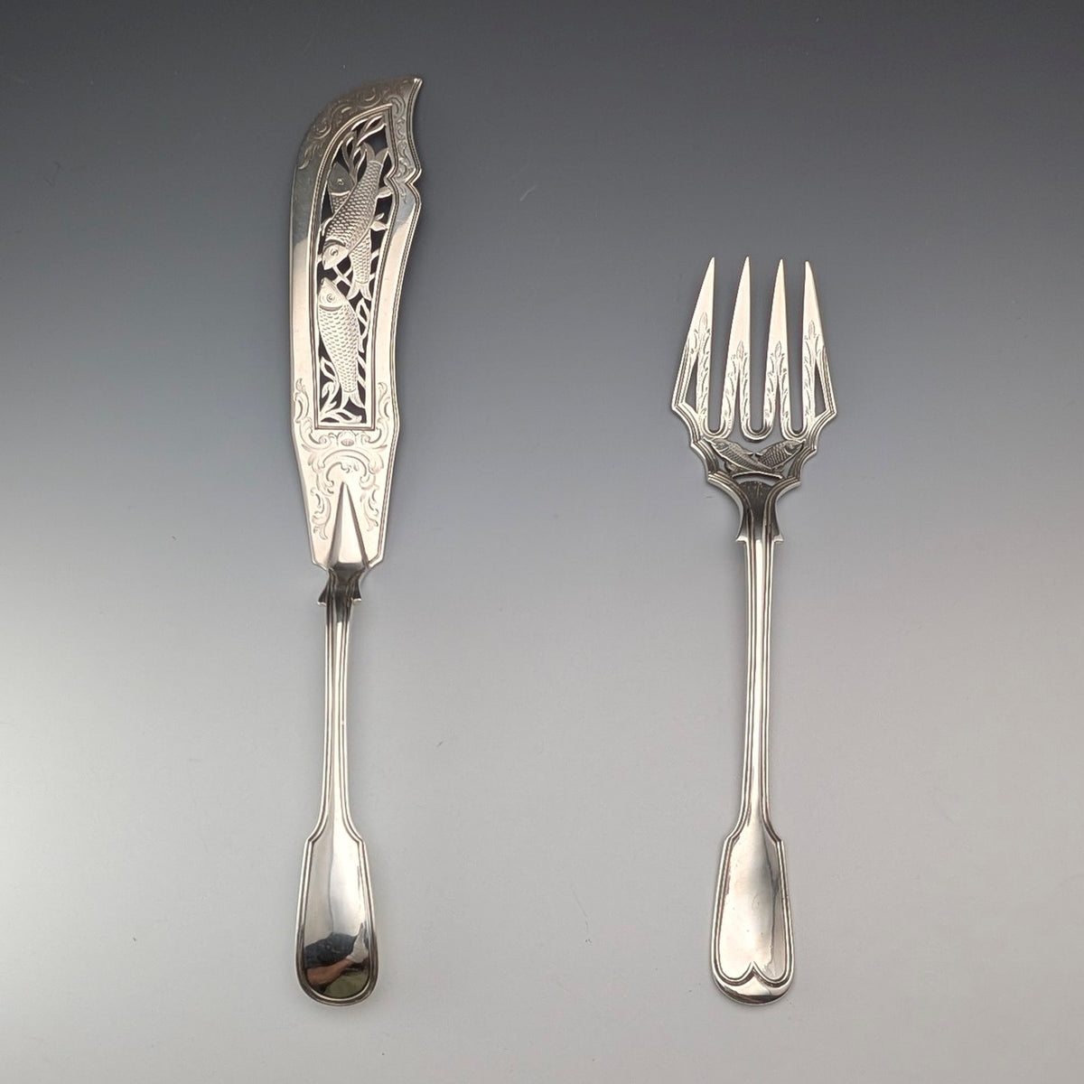 1850年 英国アンティーク 純銀製 フィッシュサーバーペア 計314g John James Whiting 1850年 英国アンティーク 純銀製 フィッシュサーバーペア 計314g