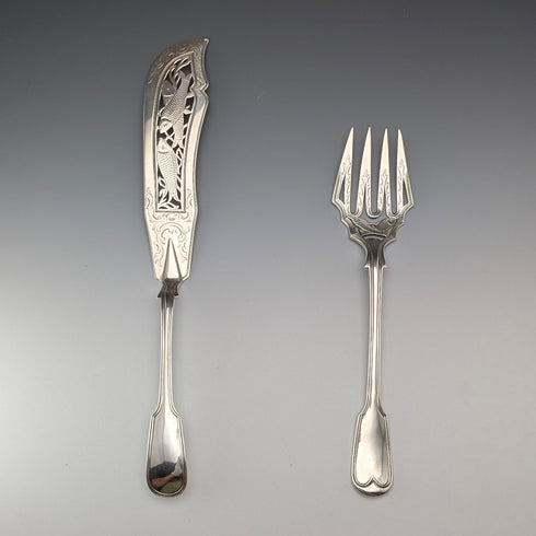 1850 British antique sterling silver fish server pair, total weight 314g, John James Whiting