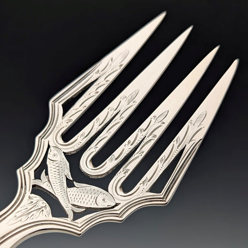 1850 British antique sterling silver fish server pair, total weight 314g, John James Whiting