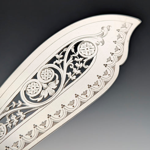 Antique British silver plate fish server set in case