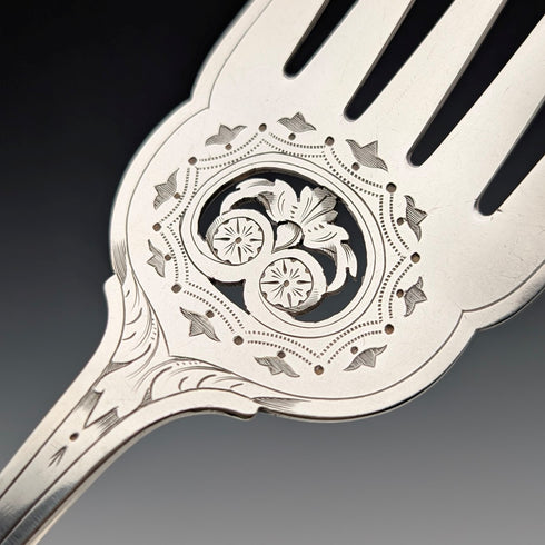 Antique British silver plate fish server set in case