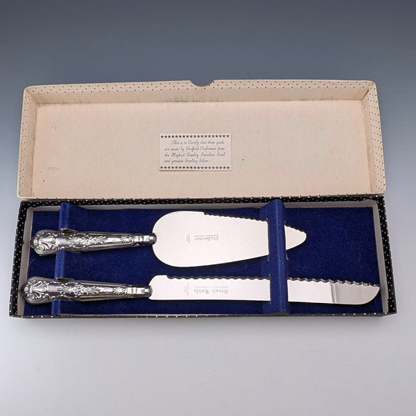 1973 British Vintage Sterling Silver Handle Cake Slicer & Bread Knife Harrison Brothers