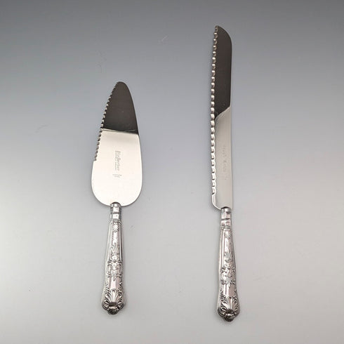 1973 British Vintage Sterling Silver Handle Cake Slicer & Bread Knife Harrison Brothers