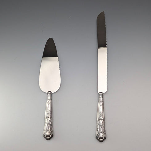 1973 British Vintage Sterling Silver Handle Cake Slicer & Bread Knife Harrison Brothers