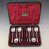 1899 British antique sterling silver apostle teaspoon set of 6 and sugar tongs, 106g total, case included, Harrison Brothers&Howson