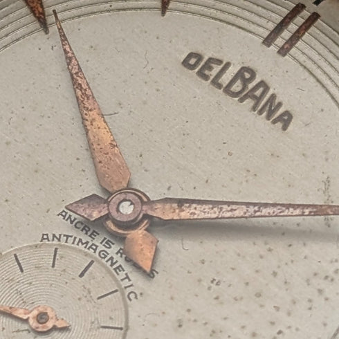 1950s Swiss DELBANA men's watch, 15 jewels, gold plated case, in good working order