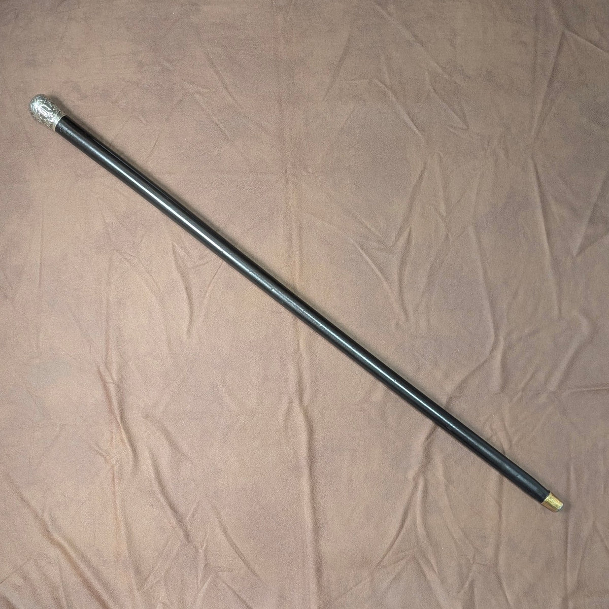 1900年頃 英国アンティーク ブラックシャフト 純銀製ロンデルハンドル 杖 88cm 1900年頃 英国アンティーク ブラックシャフト 純銀製ロンデル
