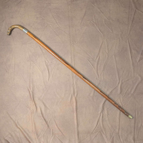 1919年 英国アンティーク ブラウンシャフト ドッグヘッドハンドル 純銀装飾 杖 87cm Jonathan Howell