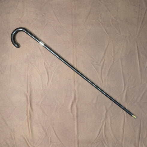 1920-30年代 英国ヴィンテージ ブラックシャフト 曲がりハンドル 純銀装飾 ステッキ 杖 78cm