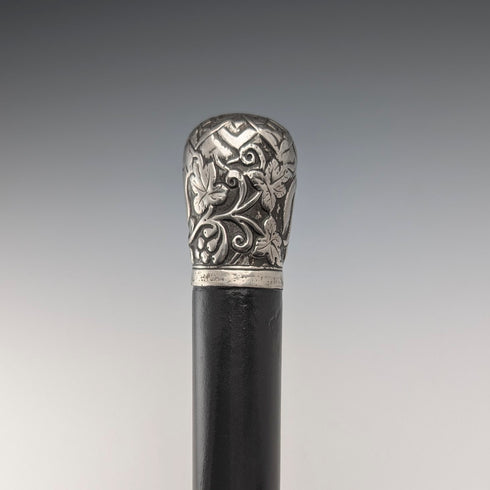 1900年頃 英国アンティーク ブラックシャフト 純銀製ロンデルハンドル 杖 88cm