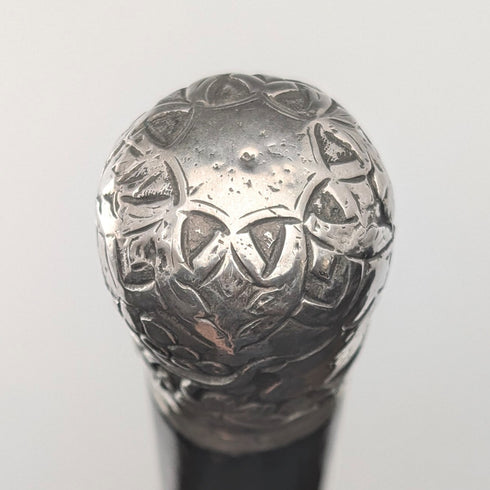 1900年頃 英国アンティーク ブラックシャフト 純銀製ロンデルハンドル 杖 88cm