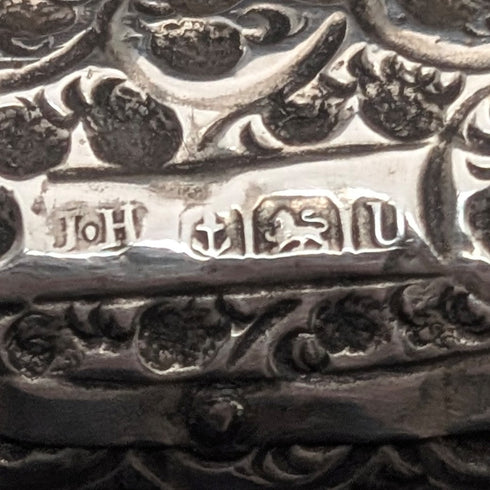 1919 British antique brown shaft dog head handle pure silver decorated walking stick 87cm Jonathan Howell