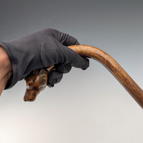 Vintage Tan Shaft Resin Dog Head Handle Gold Decorated Cane 90cm