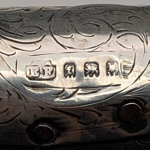 Circa 1921 British antique brown shaft, curved handle, pure silver decoration, walking stick, 88cm