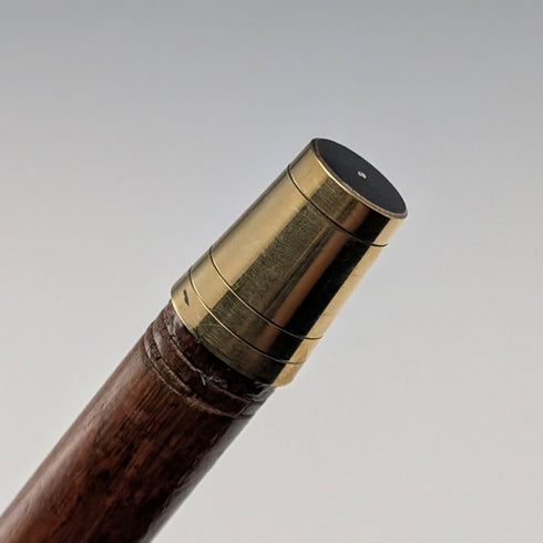 Circa 1921 British antique brown shaft, curved handle, pure silver decoration, walking stick, 88cm