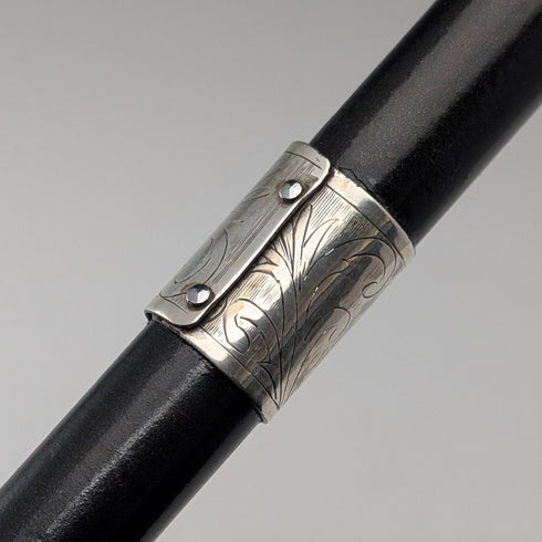 1920-30年代 英国ヴィンテージ ブラックシャフト 曲がりハンドル 純銀装飾 ステッキ 杖 78cm