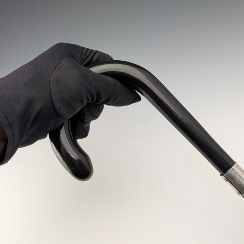 1920-30年代 英国ヴィンテージ ブラックシャフト 曲がりハンドル 純銀装飾 ステッキ 杖 78cm