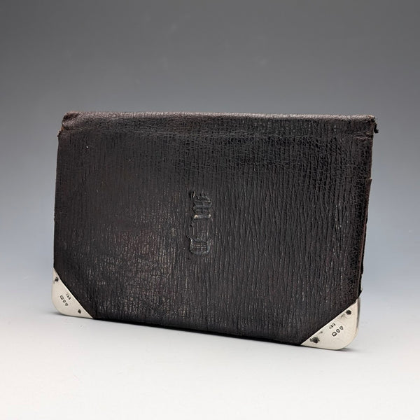 1895年英國古董純銀皮革雙折錢包,亨利馬歇爾設計