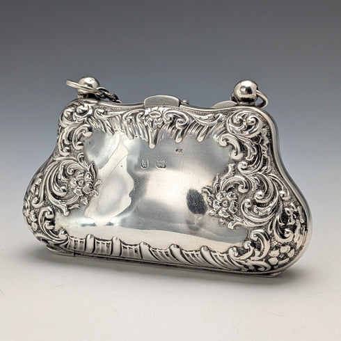 1898年英國古董純銀硬幣盒,帶有亨利·馬修斯設計的鏈條