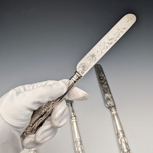 1836年 英国アンティーク 純銀ハンドル デザートカトラリー2ペア Charles Needham