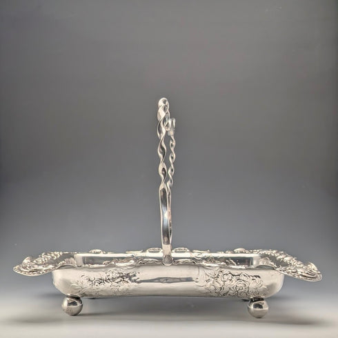 英国アンティーク 後期ビクトリアン シルバープレート製 可動ハンドルバスケット