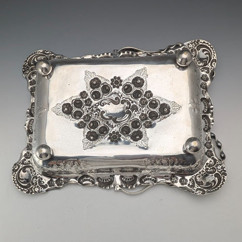 英国アンティーク 後期ビクトリアン シルバープレート製 可動ハンドルバスケット