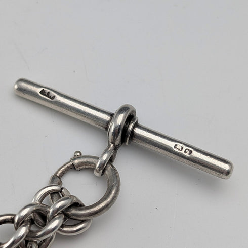 約 1915 年英國古董純銀阿爾伯特鏈,36 克,手繪鳥形錶鍊