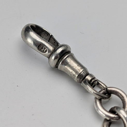 約 1915 年英國古董純銀阿爾伯特鏈,36 克,手繪鳥形錶鍊