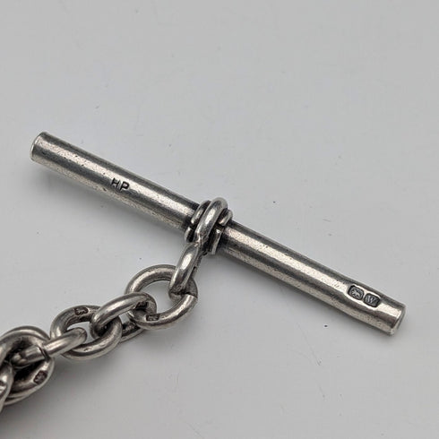 1921 年英國古董純銀摩根銀元錶鍊,搭配超厚雙阿爾伯特鏈,95 克,亨利波普