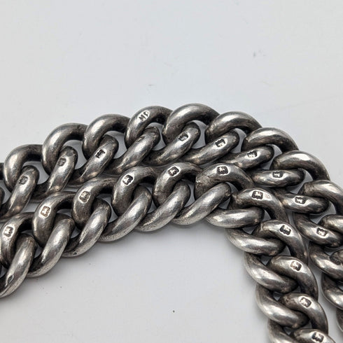 1921 年英國古董純銀摩根銀元錶鍊,搭配超厚雙阿爾伯特鏈,95 克,亨利波普