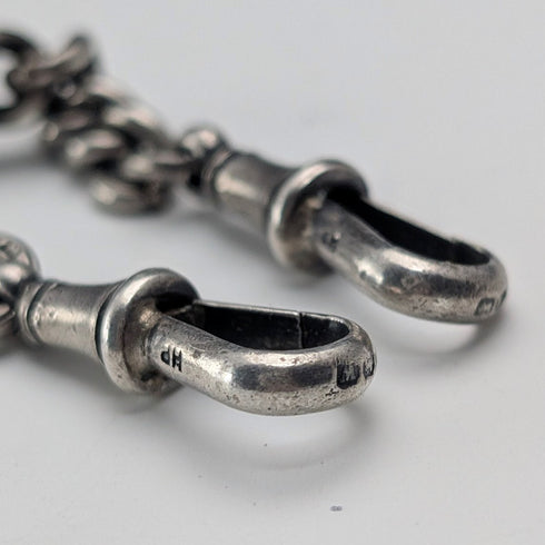 1921 年英國古董純銀摩根銀元錶鍊,搭配超厚雙阿爾伯特鏈,95 克,亨利波普