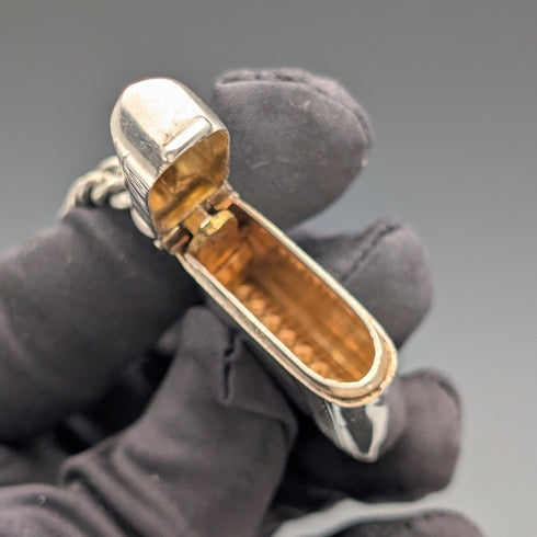 1920年英國古董純銀阿爾伯特鏈,52克,配純銀維斯塔鏈盒