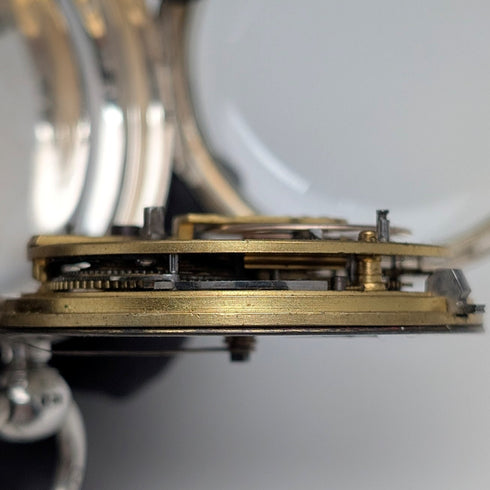 1881年 英国アンティーク John Cowgill 純銀ケース 鍵巻き 懐中時計 直径53mm 動作良好