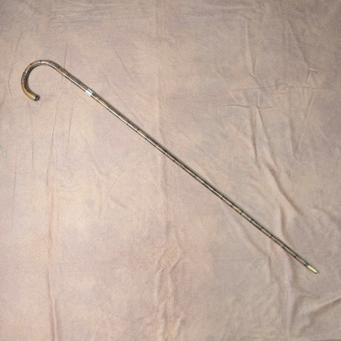 1908 British Antique Brown Shaft, Curved Handle, Pure Silver Decorated Lightweight Walking Stick, 80cm
