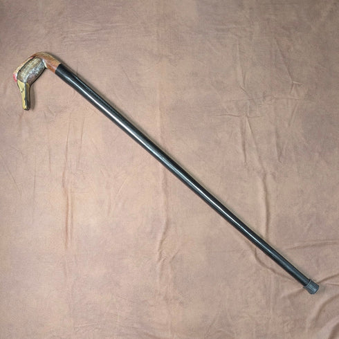 英国ヴィンテージ 極太ブラックシャフト 彩色ダッグヘッドハンドル ステッキ 94cm