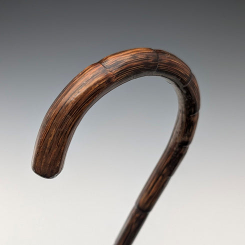 1908 British Antique Brown Shaft, Curved Handle, Pure Silver Decorated Lightweight Walking Stick, 80cm