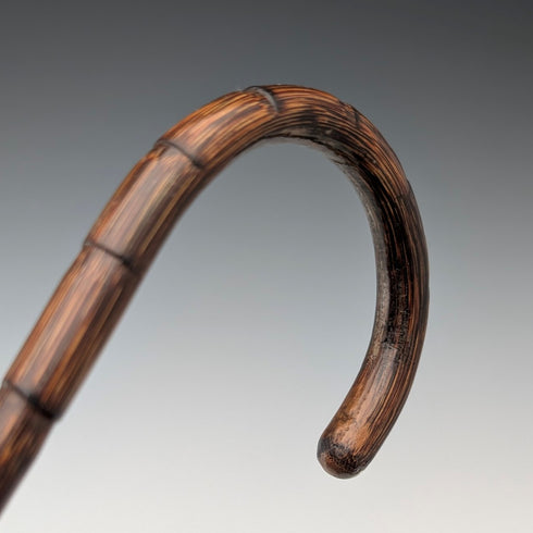 1908 British Antique Brown Shaft, Curved Handle, Pure Silver Decorated Lightweight Walking Stick, 80cm