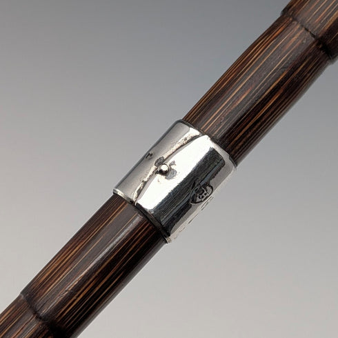 1908 British Antique Brown Shaft, Curved Handle, Pure Silver Decorated Lightweight Walking Stick, 80cm
