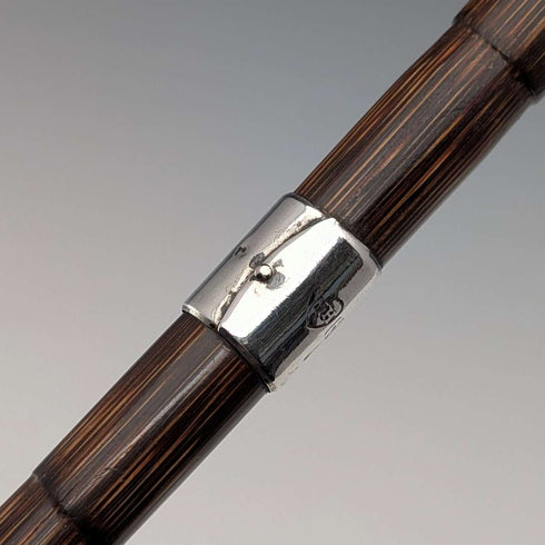 1908年 英国アンティーク ブラウンシャフト 曲がりハンドル 純銀装飾 軽量ステッキ 杖 80cm