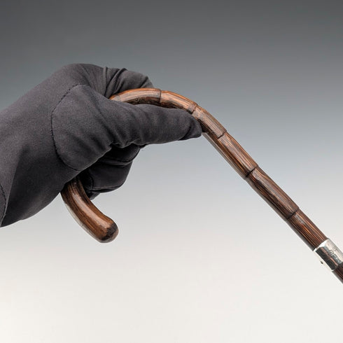1908 British Antique Brown Shaft, Curved Handle, Pure Silver Decorated Lightweight Walking Stick, 80cm