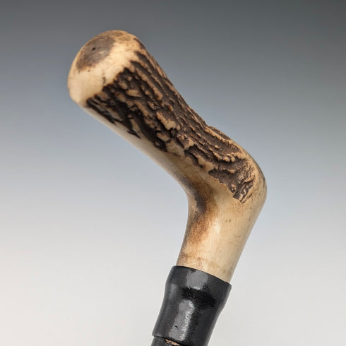 19世紀後半 英国アンティーク ブラックシャフト ホースメジャー付きステッキ アントラーハンドル 93cm