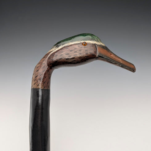 英国ヴィンテージ ねじれブラックシャフト 彩色ダッグヘッドハンドル ステッキ 94cm