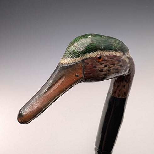 英国ヴィンテージ ねじれブラックシャフト 彩色ダッグヘッドハンドル ステッキ 94cm