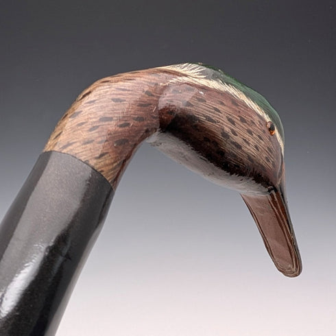 英国ヴィンテージ ねじれブラックシャフト 彩色ダッグヘッドハンドル ステッキ 94cm